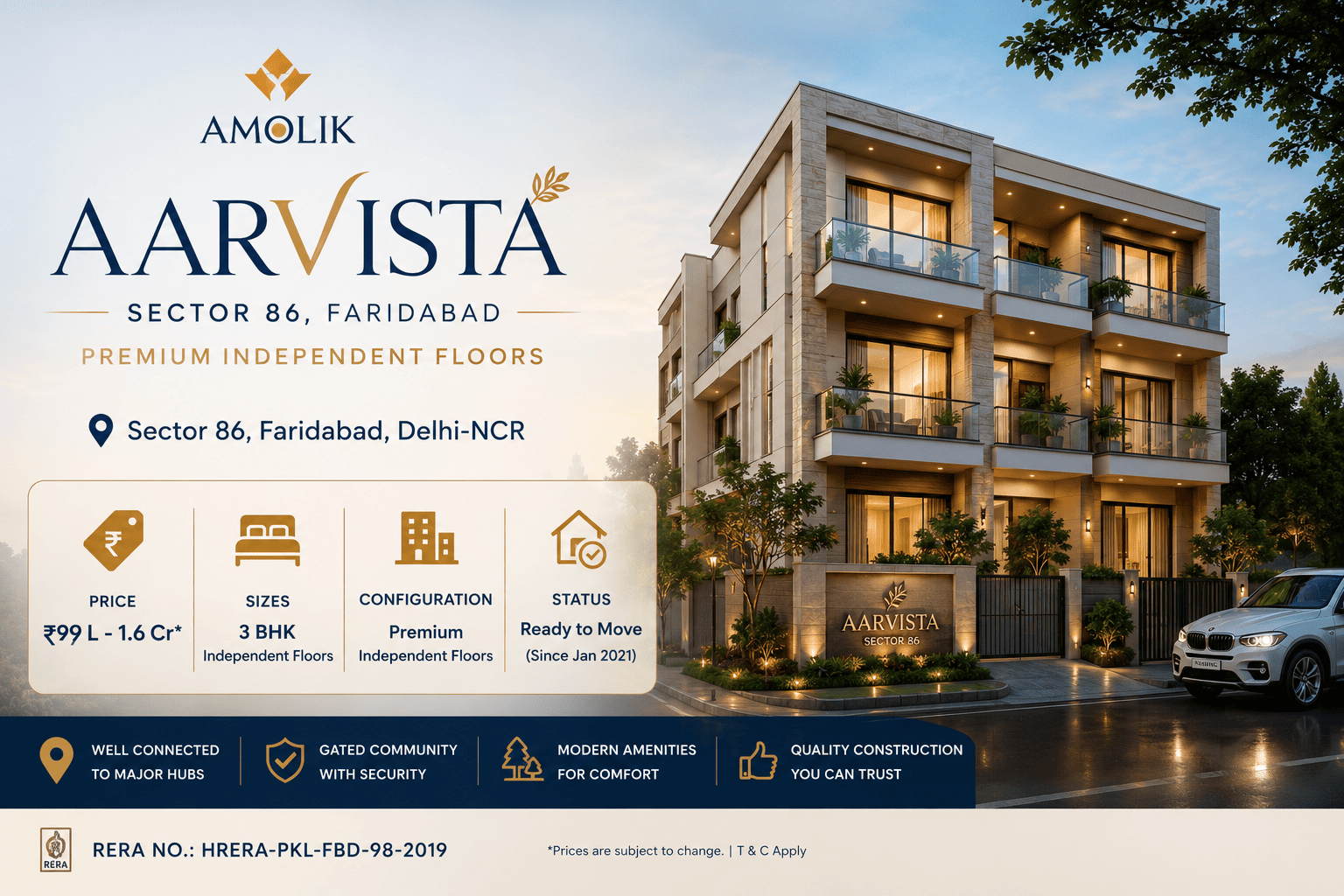 Amolik Aarvista Sector 86 Faridabad - Premium Independent Floors