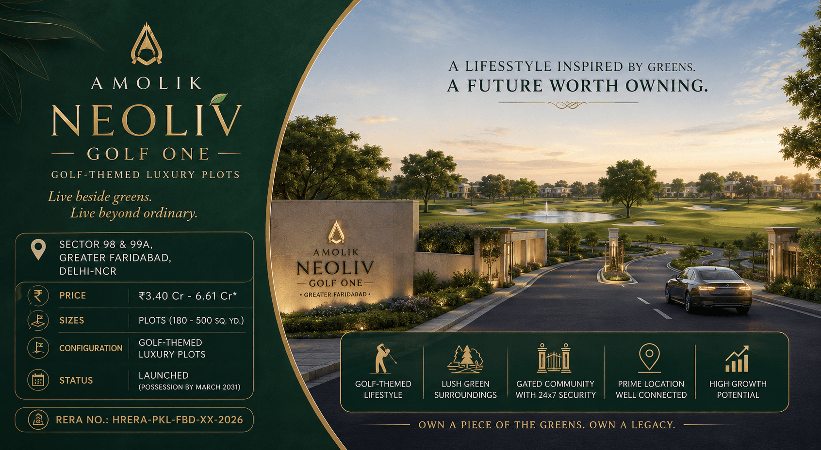 Amolik Neoliv Golf One Sector 98 & 99A Faridabad - Luxury Golf Themed Plots